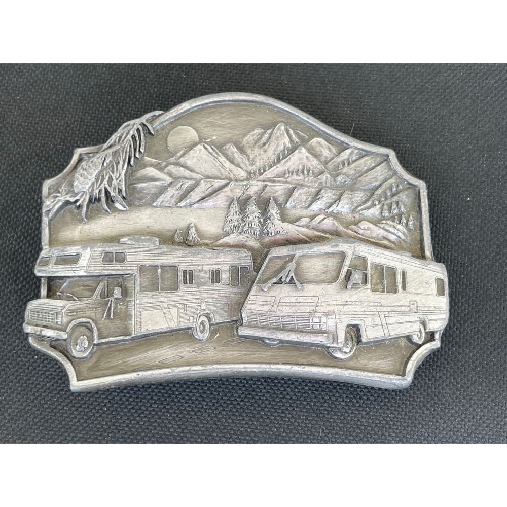 Siskiyou 1987 Vintage RV Motorhome Mountain Scene Belt Buckle L-50 Silver Pewter